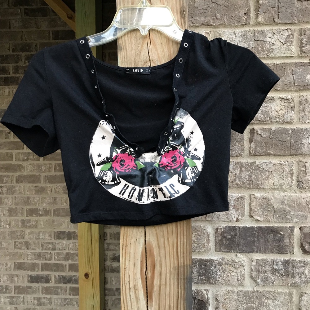 Romwe Deep Cut Roses Shirt